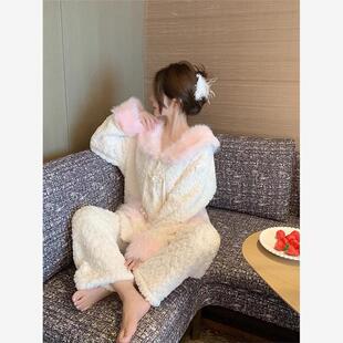 冬天可外穿家居服套装 潮 珊瑚绒加厚加绒国风2024新款 睡衣女秋冬季