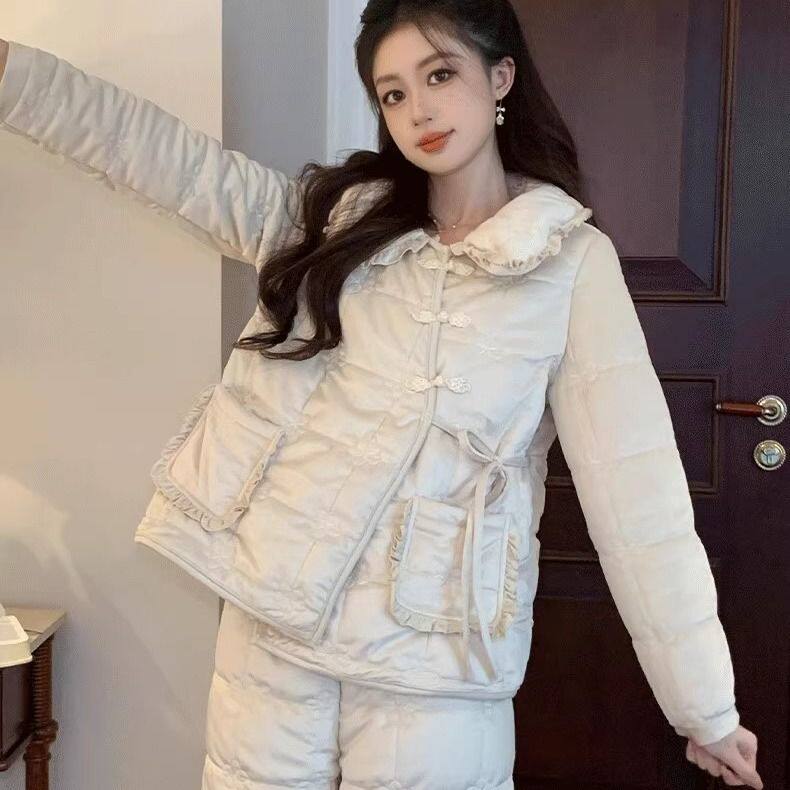 三层夹棉珊瑚绒睡衣女冬