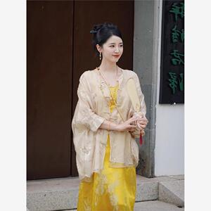 新中式国风新娘晨拍晨袍禅意唐装女装高端上衣黄色连衣裙套装女潮