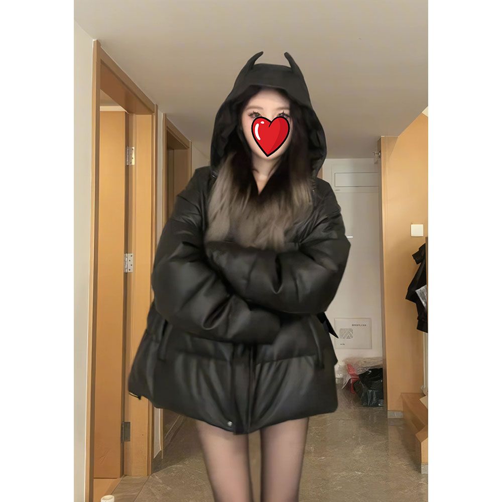 短款皮羽绒棉服女2024冬