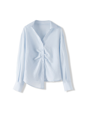 【小夏推荐 亚麻+天丝】气质蕾丝拼接衬衫收腰衬衣上衣-5CS1007