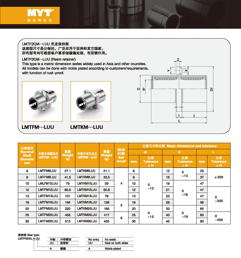 MYT圆法兰中间导向LHMRD/LMTFM6 8 10 12 16 20 30加长直线轴承 农用物资 其他肥料 原图主图