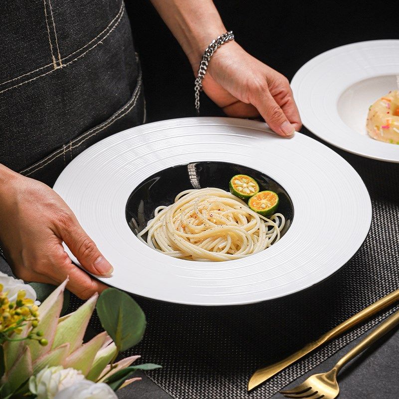 陶瓷意大利面盘子飞碟盘拉丝x草帽盘碗意面盘西式汤盘子西餐厅餐,餐饮具,盘,淘宝优惠券,粉丝福利购,淘宝优惠卷