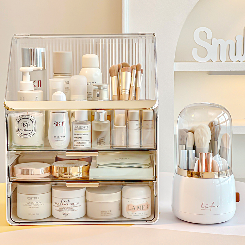化妆品收纳盒化妆台护肤品置物A架桌面压克力防尘分格高级感化妆