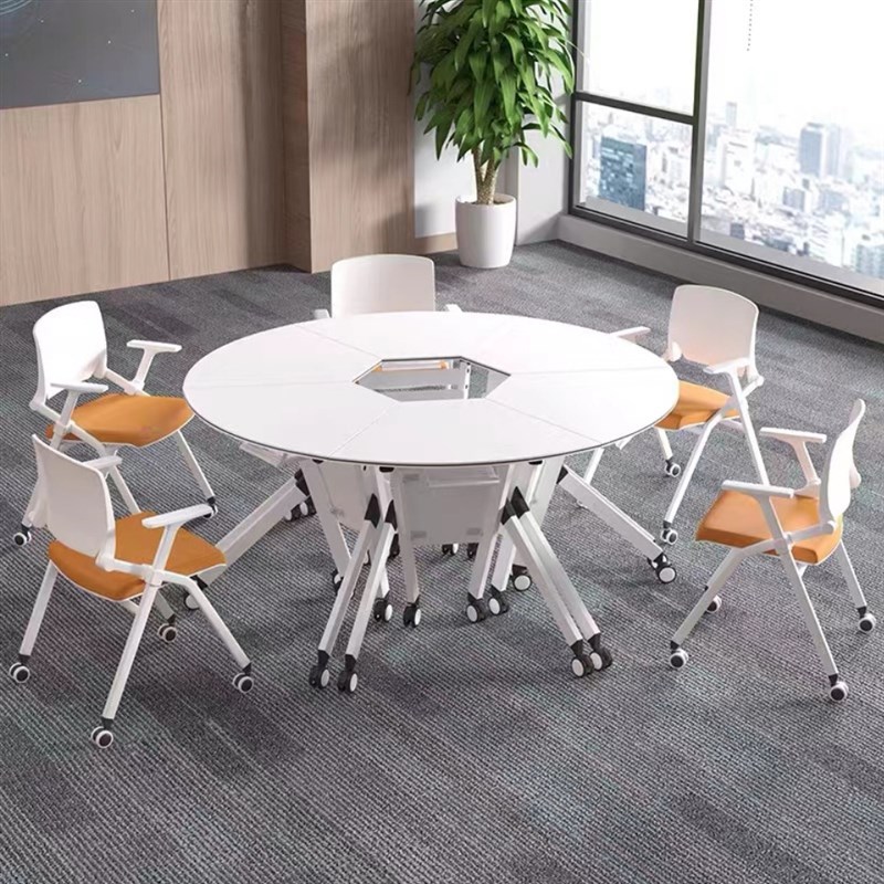 智慧教室折叠培训桌扇圆形桌组合可移动拼接会议桌U长条桌洽谈讨