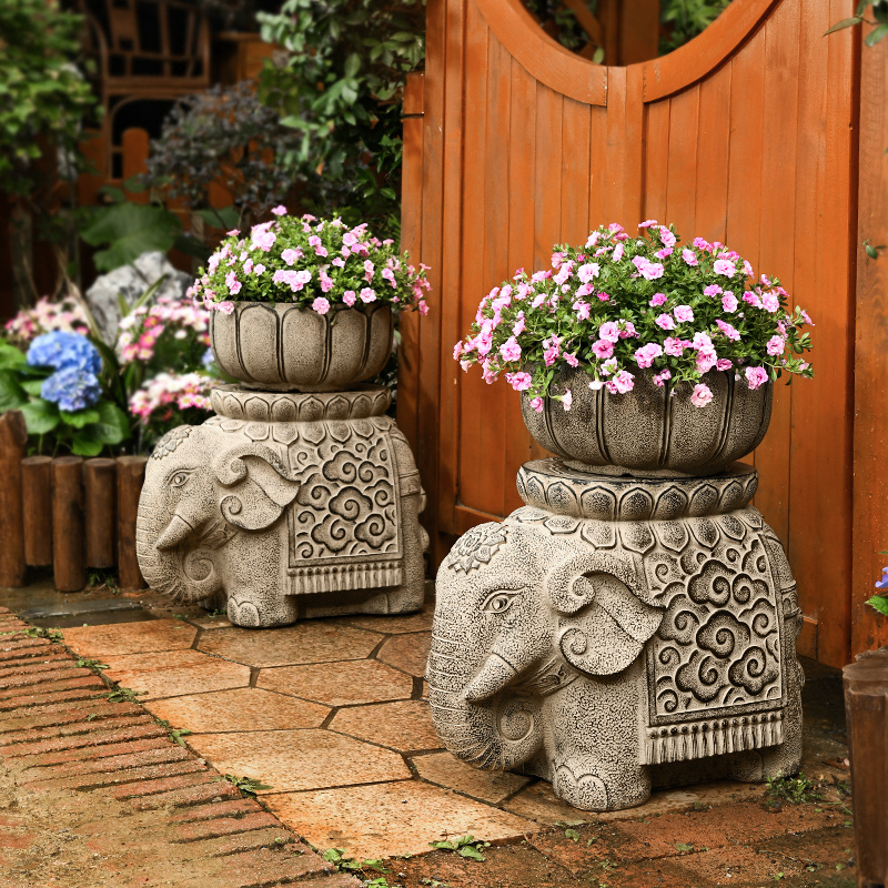 庭院造景布置大象门口仿石墩子石鼓门墩一对M花盆底座农家小院装