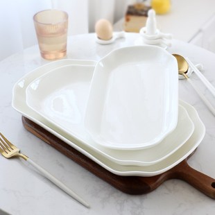 纯白骨瓷c鱼盘家用蒸鱼盘子大盘子剁椒鱼头方形深盘