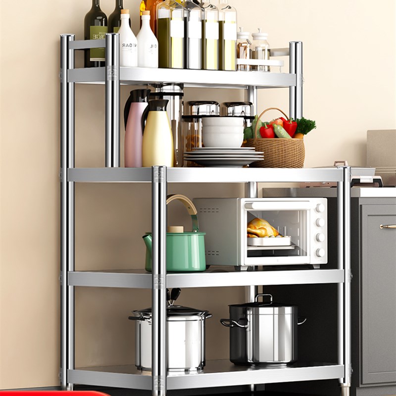 家用厨房置物架不锈钢架子多层落A地柜子杂物货架操作工作台收纳