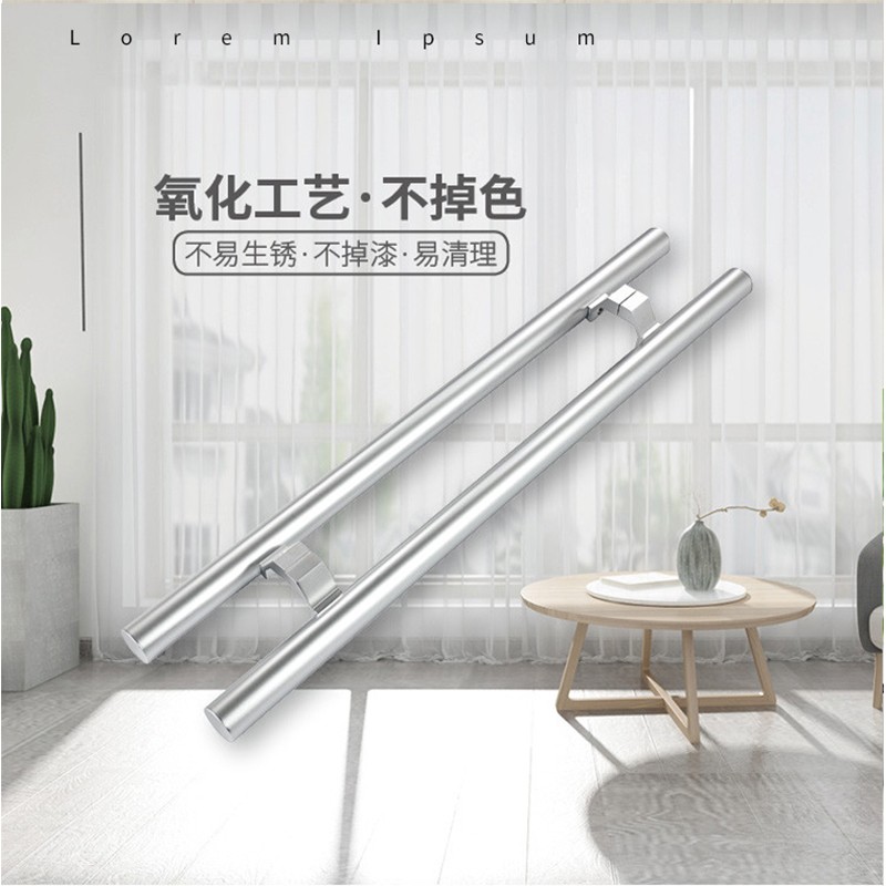 圆管玻璃门拉手铝k合金有框门把手黑色拉丝加长对装实心脚大门拉