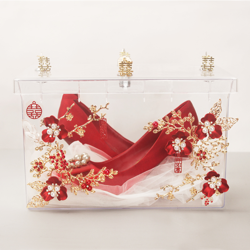 藏鞋神器adiy材料包小红书接亲堵门游戏道具中式结婚礼带锁鞋盒子