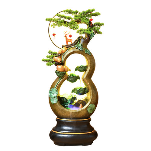 中式葫芦b假山流水喷泉摆件办公室客厅电视柜旁落地装饰工艺品开
