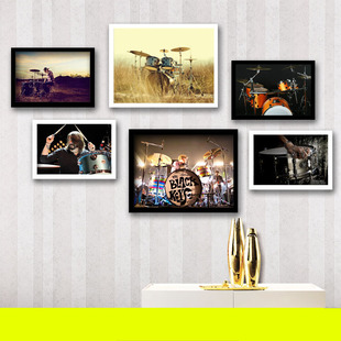 摇滚乐队音乐海报琴行无框画装饰C画挂画架子鼓 餐厅鼓手组合壁画