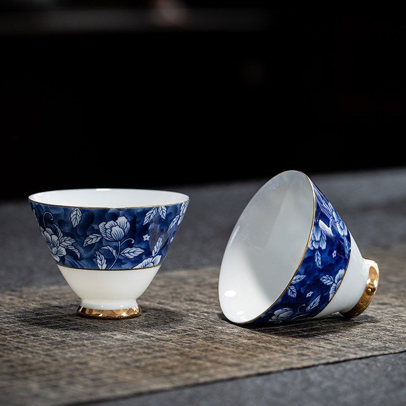 青花瓷品茗杯复古功夫茶s具茶杯6个套装仿古陶瓷斗笠杯小杯子单杯,餐饮具,茶杯,淘宝优惠券,粉丝福利购,淘宝优惠卷