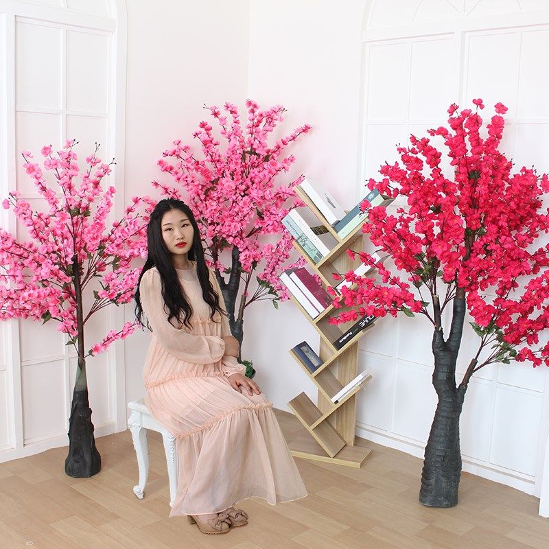 仿真桃花树客厅商场装饰盆栽假花落地F盆景大型室内绢布植物树摆