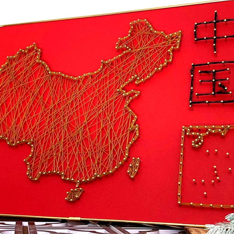 爱国钉子绕d线画金色文化活动手工diy材料包成品 红色主题缠线画
