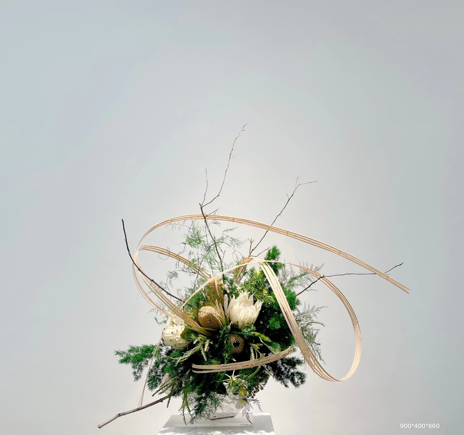 酒店大堂入户架构枯枝仿真花艺插花绿植落地吧台大餐桌茶几摆件