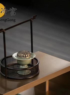 新中式香炉装饰摆件托盘组合套装样板间客厅茶几茶室禅意软装饰品