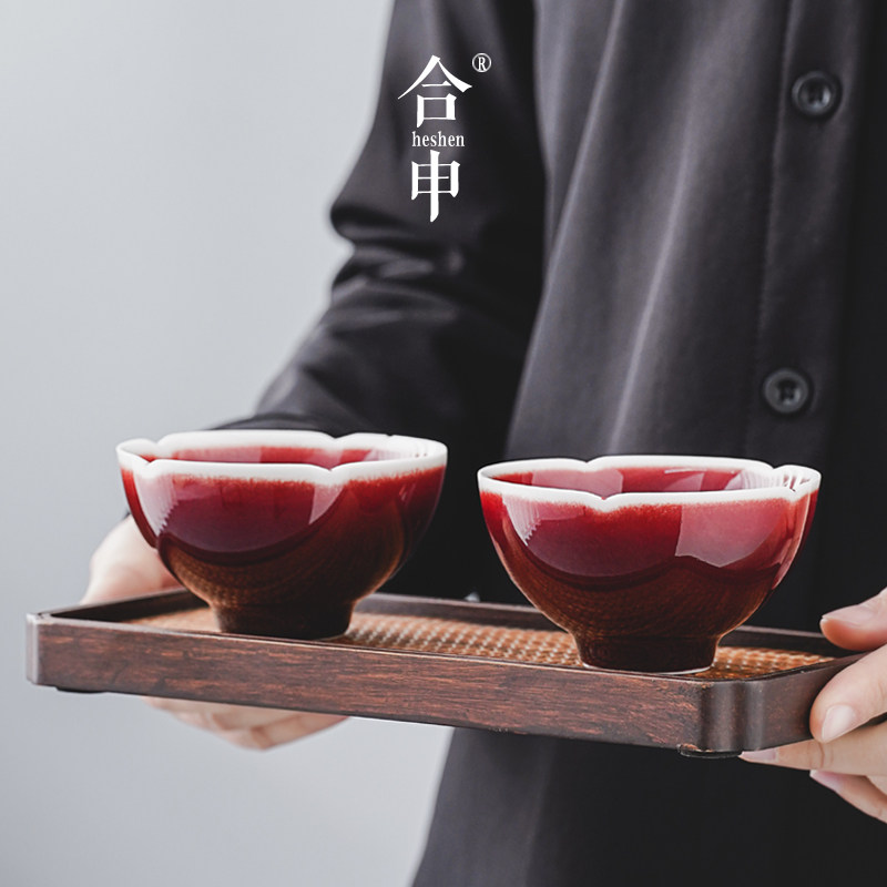 手工郎红主人杯茶杯套装一对陶瓷功夫茶碗女士专用品茗杯高档送礼图片