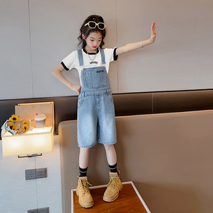女孩洋氣炸街網(wǎng)紅兒童夏季 女童牛仔背帶褲 2023新x款 時(shí)髦短褲 夏裝
