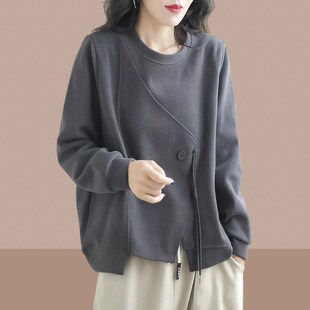 不规则圆领套头卫衣女春秋2024新款爆款设计感小个子无帽短款上衣