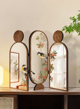 新中式屏风桌面摆件装饰画小物件花鸟镜面画2025新款高端折叠摆画