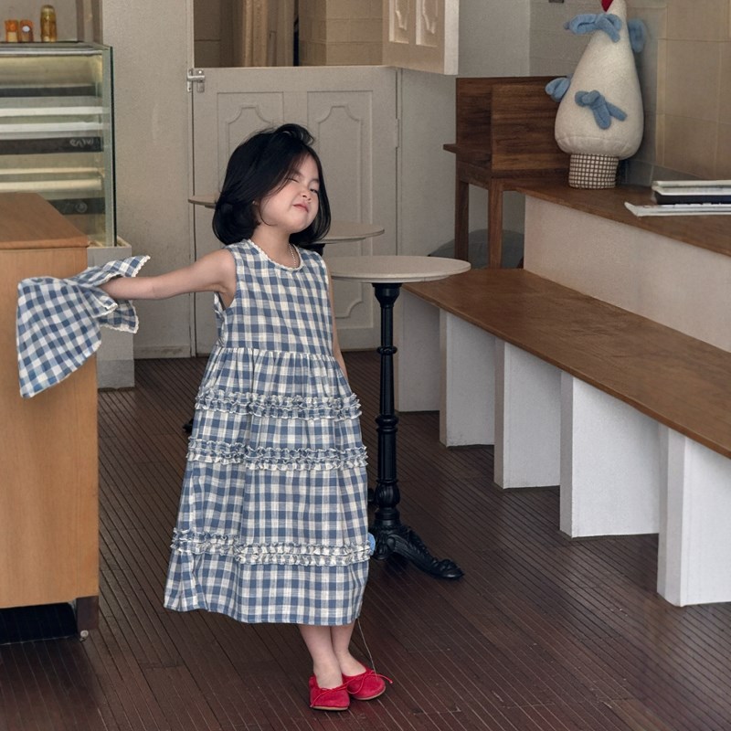 韩版童装2025夏女童格子小清新棉麻背心裙公主裙蛋糕裙长裙连衣裙