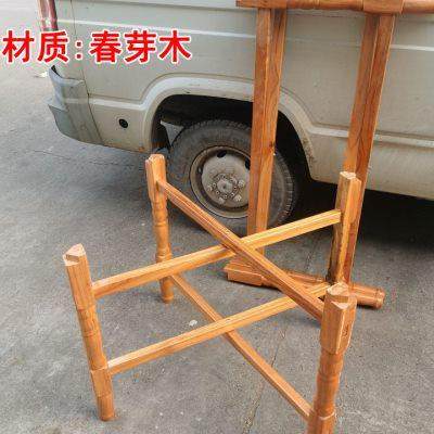 实木大圆桌折叠桌架子方桌餐桌脚架纯木简易折叠桌腿支架桌架桌腿
