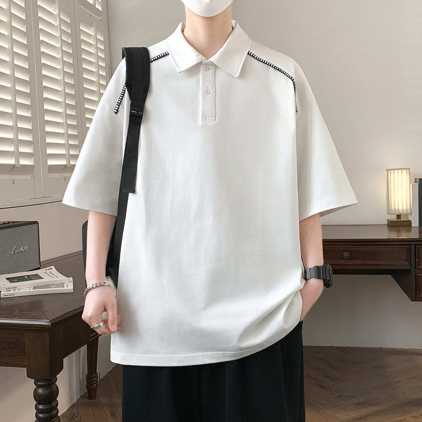 青少年帅气polo衫纯色短袖上衣初高中学生男孩微阔半截袖体恤男装