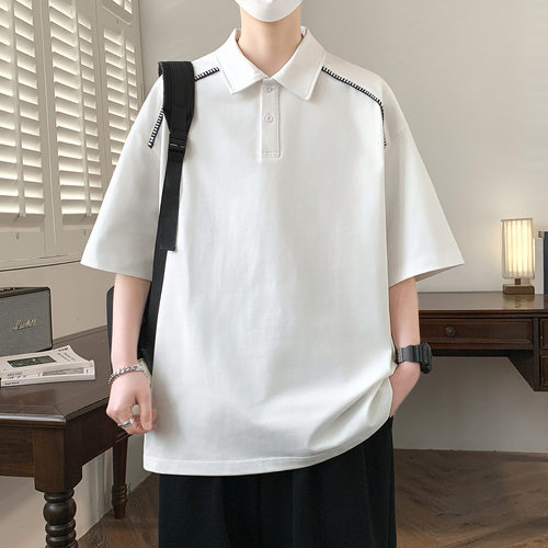 青少年帅气polo衫纯色短袖上衣初高中学生男孩微阔半截袖体恤男装