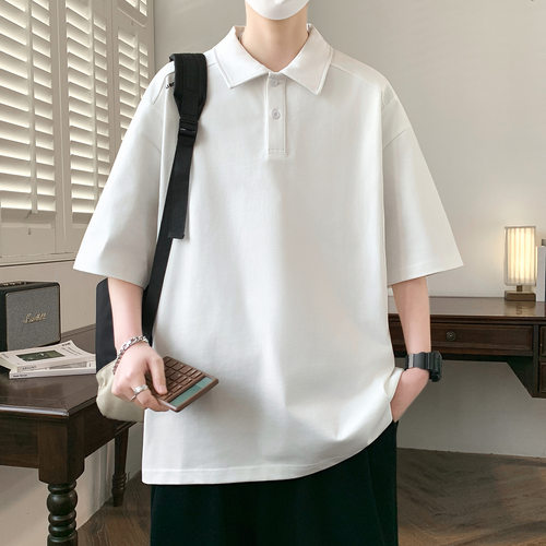 青少年帅气polo衫纯色短袖上衣初高中学生微阔半截袖体恤男士男装