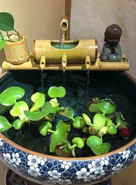 客厅竹艺生财加湿鱼盆室外小型高山竹排流水摆件流水喷泉摆件桌面