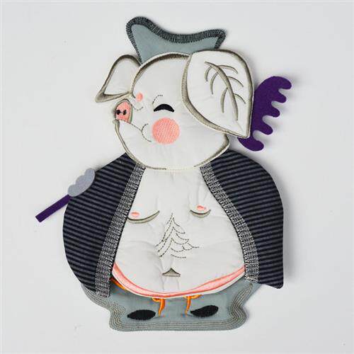 手工个性布艺开关套全盖式开关保护套遮丑插座套开关贴(福猪猪)