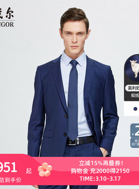 雅戈尔官网西装秋季男士纯羊毛商务休闲蓝色婚庆西服正装外套A747