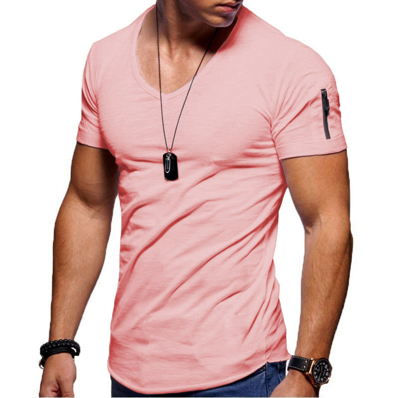 男士t恤V领短袖Men's T-shirt V-neck solid color short sleeve