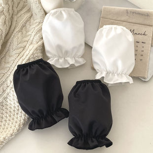 ins韩版荷叶边纯色气质简约可爱黑白秀气袖套防脏防水文艺森女。