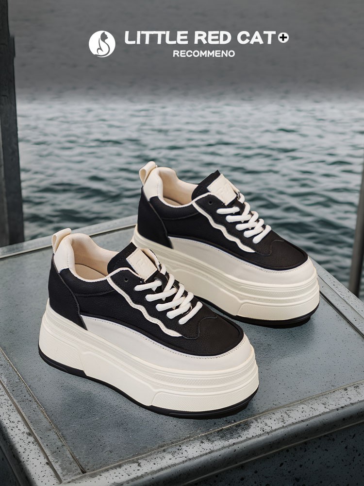 香港隐形内增高9cm小白鞋女2024秋季真皮松糕厚底百搭休闲运动鞋