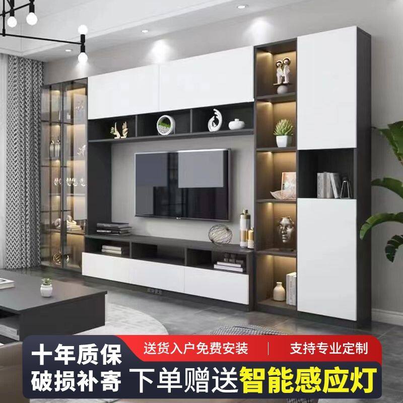 电视柜电视背景墙新款组合整套高柜客厅轻奢酒柜书柜带玻璃门定制