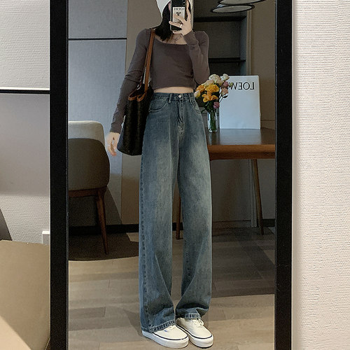 高腰阔腿牛仔裤女新款夏