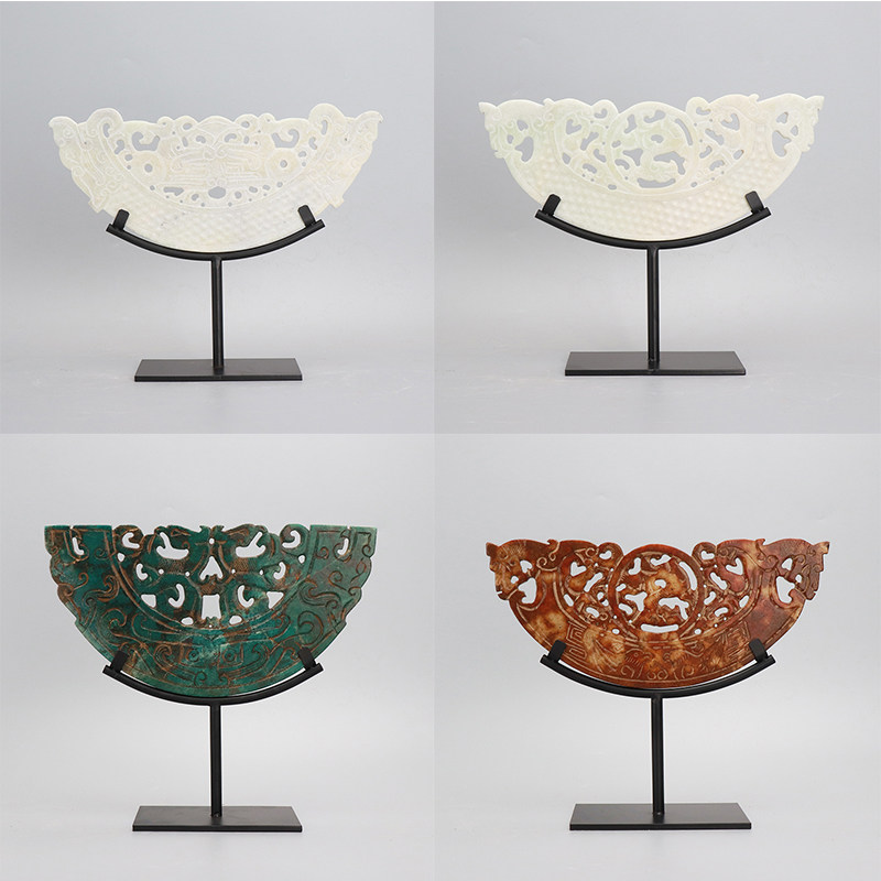 现代新中式创意镂空雕刻玉璧客厅电视酒柜家居酒店样板房软装摆件