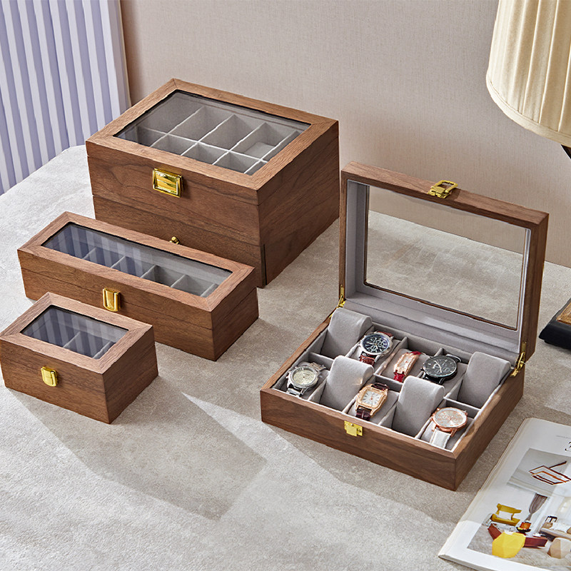手表收纳盒多位大容量家用透明放手链手串收藏腕表盒子高档实木质