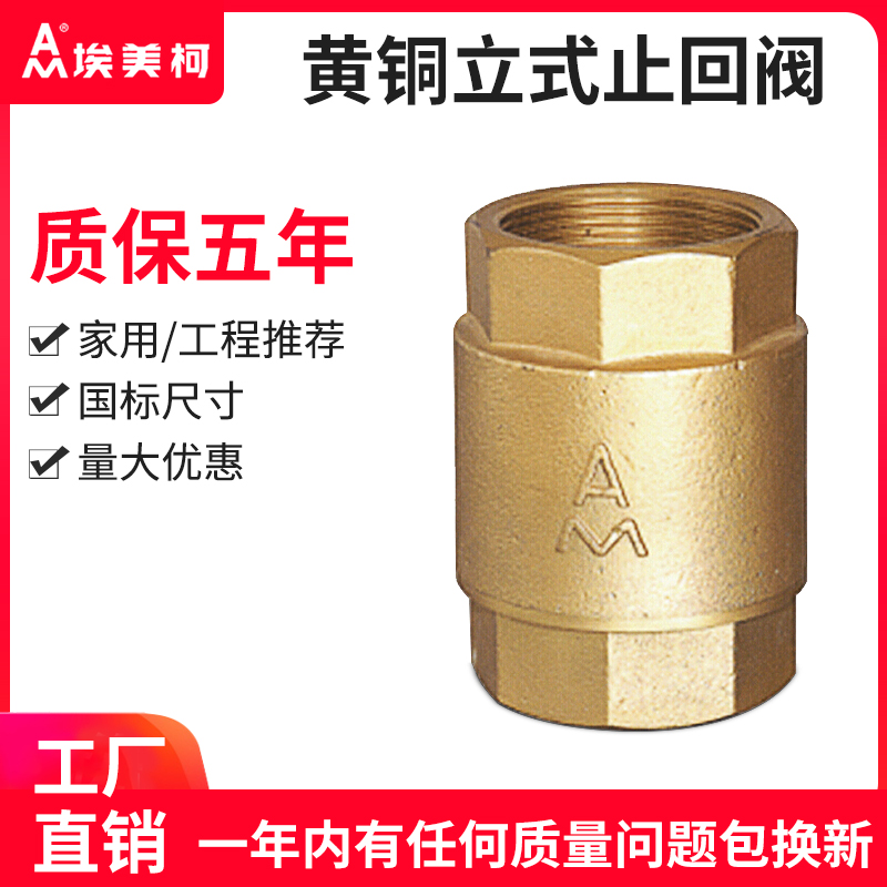 埃美黄铜止回阀止逆阀加厚内丝立式水表防反水单向阀410 DN20 4分