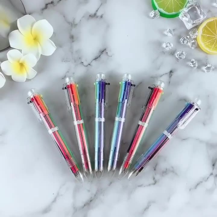 多色圆珠笔红色油笔四色油性老式彩色十色多色蓝色黑色颜色彩笔一