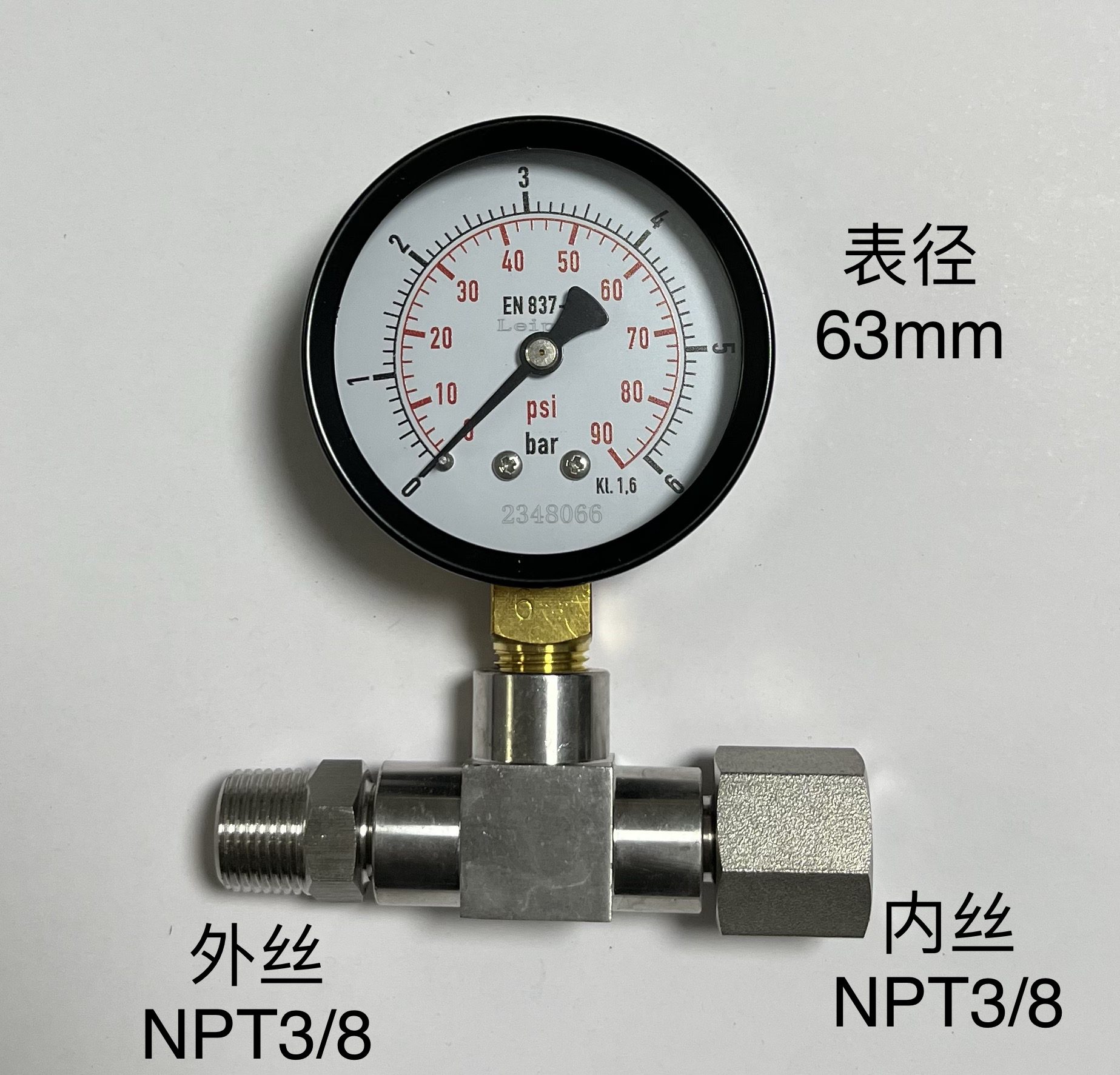 压力表直径向立式加三通