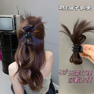 丸子头假发女慵懒风鸡毛毽子喷泉鸡窝头自然仿真后脑勺抓夹假发包