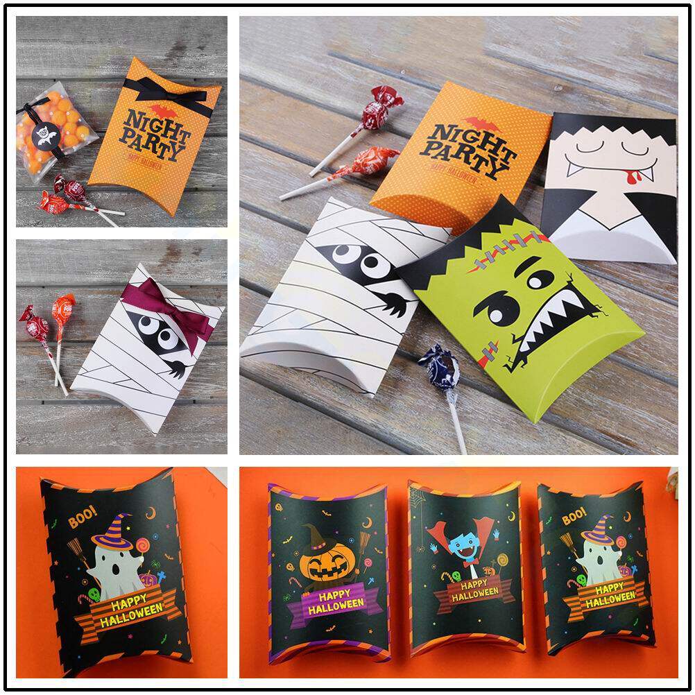 4个万圣节糖果盒枕头盒巧克力饼干烘培包装盒糖果纸袋枕型礼物盒