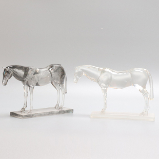 现代新中式透明水墨马摆件样板间书房博古架茶几书柜软装饰品摆设