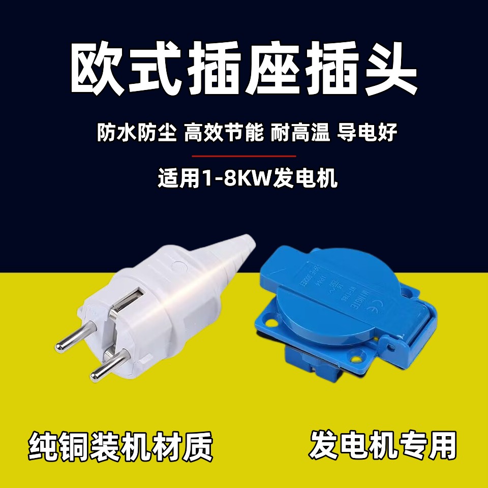 原装汽油发电机两孔插头全铜插座2KW3KW5千瓦欧式220V输出插头16A