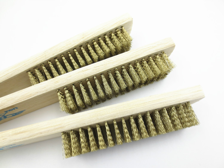 木柄镀铜 高档钢丝刷 金属表面清洁刷 除漆除锈刷子 钢丝板刷