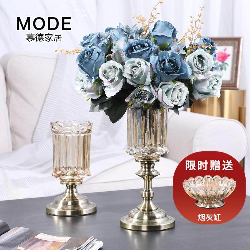 欧式奢华水晶玻璃轻奢花瓶新古典客厅电视柜插花摆件艺仿真花装饰