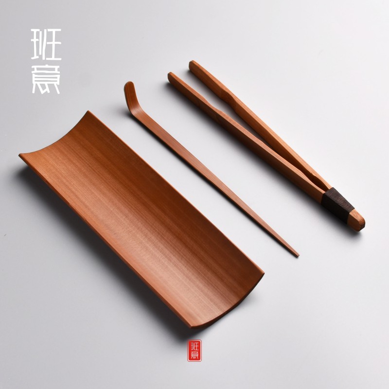 班意 日式手工竹制茶则茶铲赏茶荷茶针茶扒茶匙竹茶托三件套装